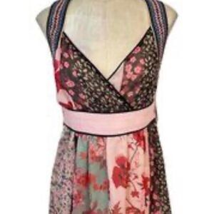 JW Style Floral Mixed Print Boho Babydoll Top Size Medium